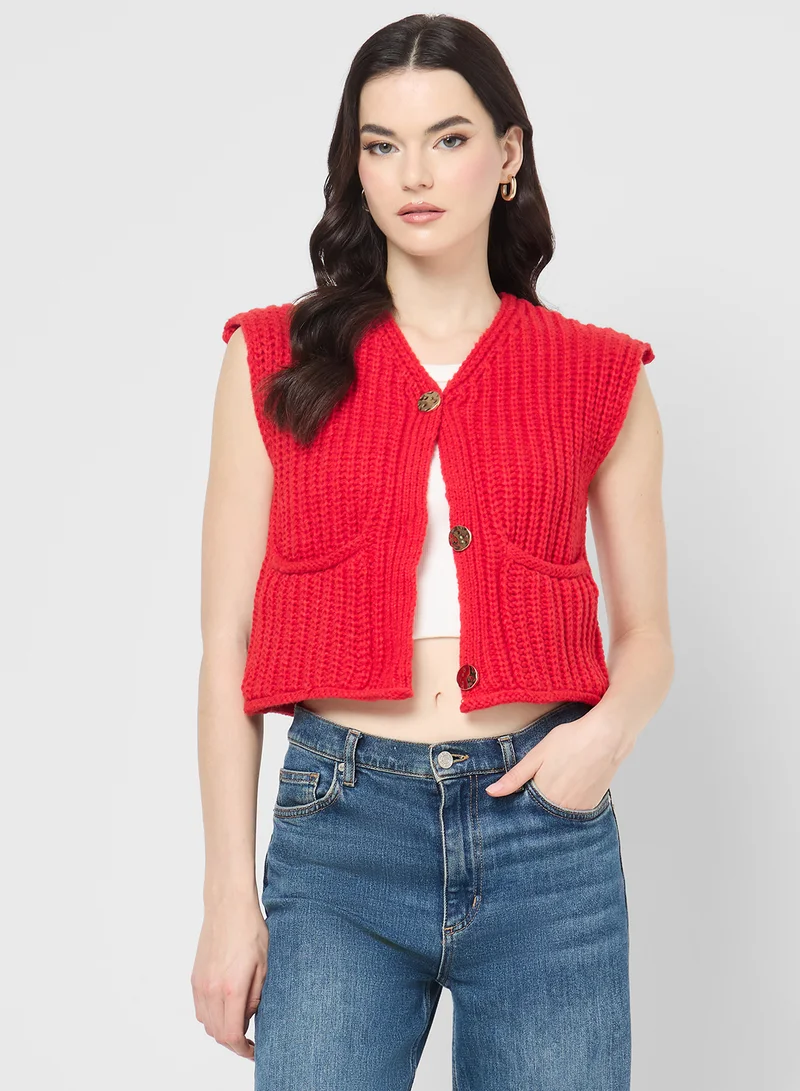 جينجر Knitted Button Down Vest