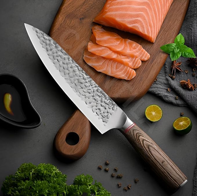 TENDULA Damascus Chef's Knife with Ergonomic Handle with Professional 8 Inch Forged,Ultra Sharp Kitchen Knife Made of German High Carbon Stainless Steel Cooking for Restaurant (Wooden) - Image 2