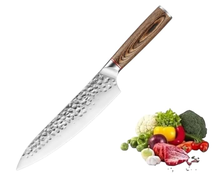 TENDULA Damascus Chef's Knife with Ergonomic Handle with Professional 8 Inch Forged,Ultra Sharp Kitchen Knife Made of German High Carbon Stainless Steel Cooking for Restaurant (Wooden) - Image 1