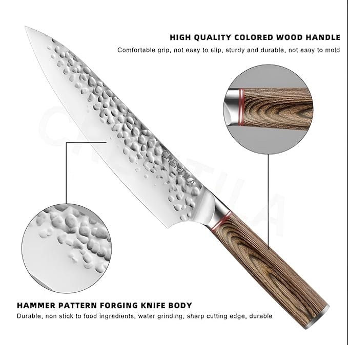 TENDULA Damascus Chef's Knife with Ergonomic Handle with Professional 8 Inch Forged,Ultra Sharp Kitchen Knife Made of German High Carbon Stainless Steel Cooking for Restaurant (Wooden) - Image 4