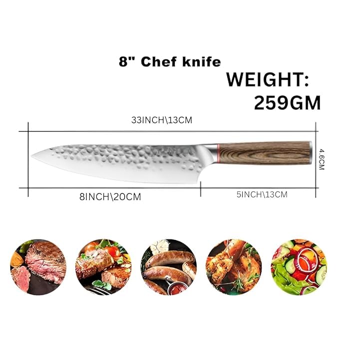 TENDULA Damascus Chef's Knife with Ergonomic Handle with Professional 8 Inch Forged,Ultra Sharp Kitchen Knife Made of German High Carbon Stainless Steel Cooking for Restaurant (Wooden) - Image 3