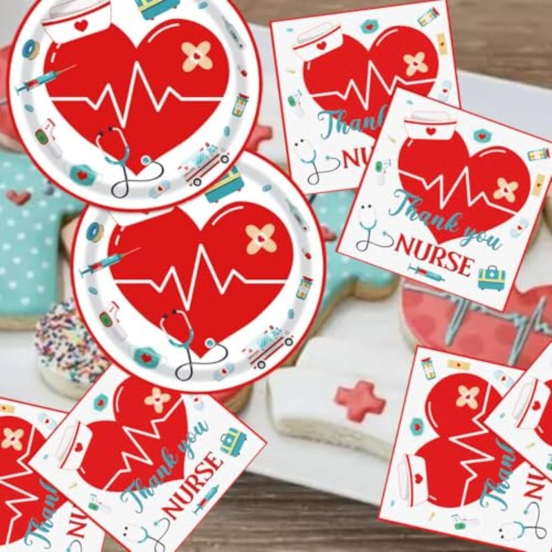 48 Pcs Nurses Paper Plates and Napkins Graduation Nurse Dessert Party Decorations Doctors Day Nursing Week School Office Supplies - Image 4