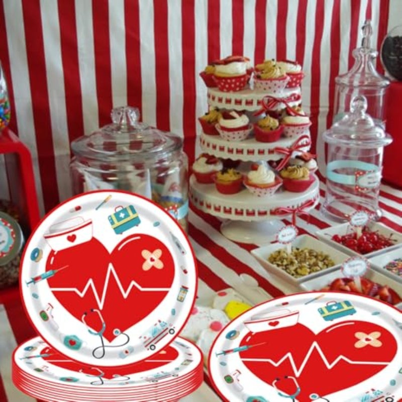 48 Pcs Nurses Paper Plates and Napkins Graduation Nurse Dessert Party Decorations Doctors Day Nursing Week School Office Supplies - Image 3