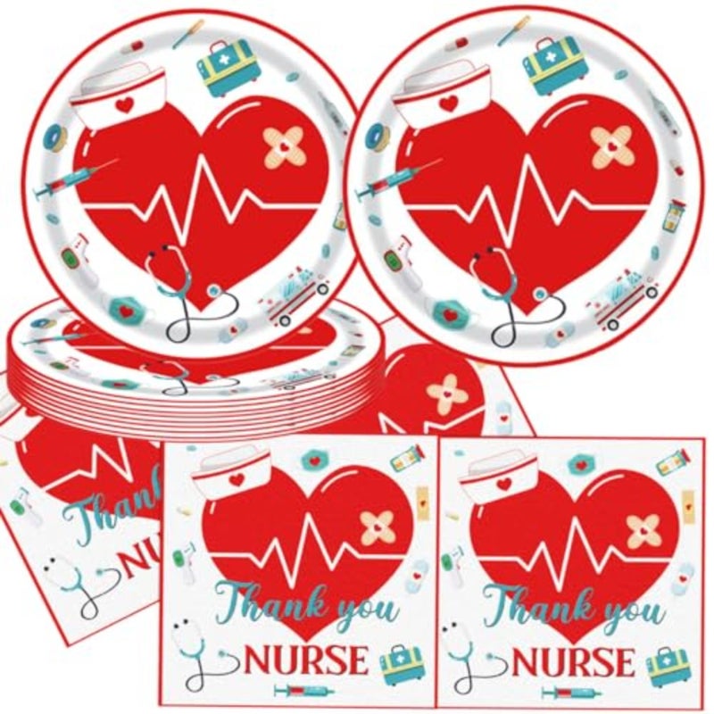 48 Pcs Nurses Paper Plates and Napkins Graduation Nurse Dessert Party Decorations Doctors Day Nursing Week School Office Supplies - Image 1