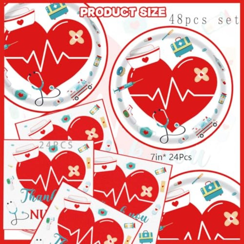 48 Pcs Nurses Paper Plates and Napkins Graduation Nurse Dessert Party Decorations Doctors Day Nursing Week School Office Supplies - Image 5