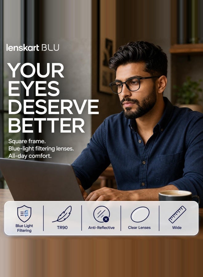 Lenskart Blu Unisex Blu By Lenskart | Unisex Zero Power Full Rim Bluecut & Antiglare Rectangle Shape Computer Eyeglasses LB E13739 - 53mm - Black - Image 3