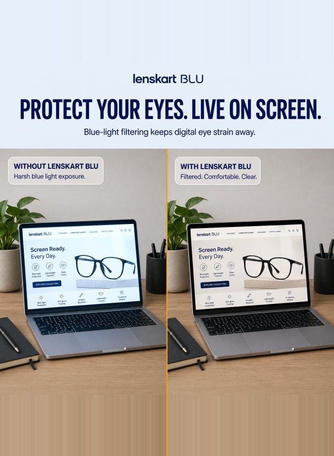 Lenskart Blu Unisex Blu By Lenskart | Unisex Zero Power Full Rim Bluecut & Antiglare Rectangle Shape Computer Eyeglasses LB E13739 - 53mm - Black - Image 4