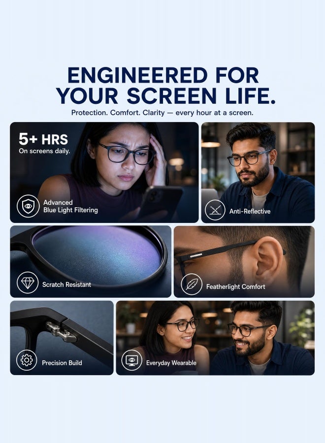 Lenskart Blu Unisex Blu By Lenskart | Unisex Zero Power Full Rim Bluecut & Antiglare Rectangle Shape Computer Eyeglasses LB E13739 - 53mm - Black - Image 2
