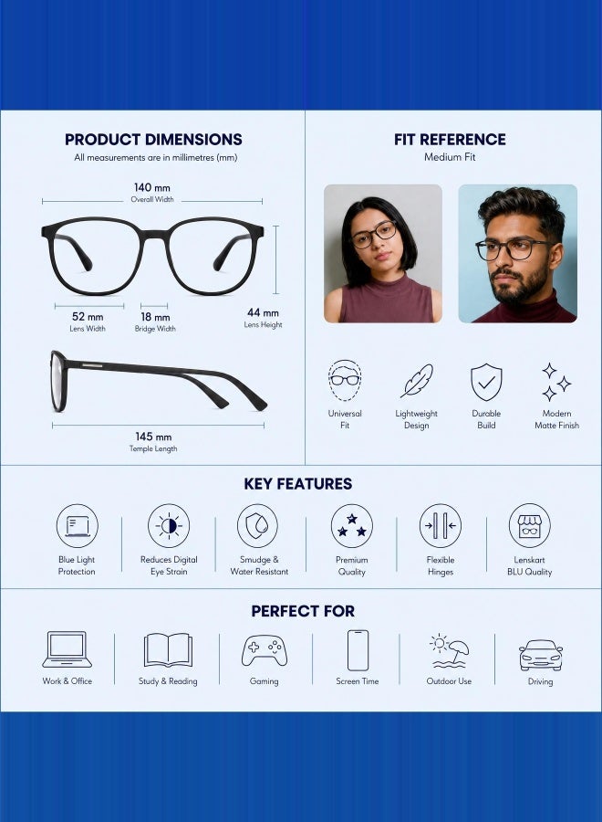 Lenskart Blu Unisex Blu By Lenskart | Unisex Zero Power Full Rim Bluecut & Antiglare Rectangle Shape Computer Eyeglasses LB E13739 - 53mm - Black - Image 5