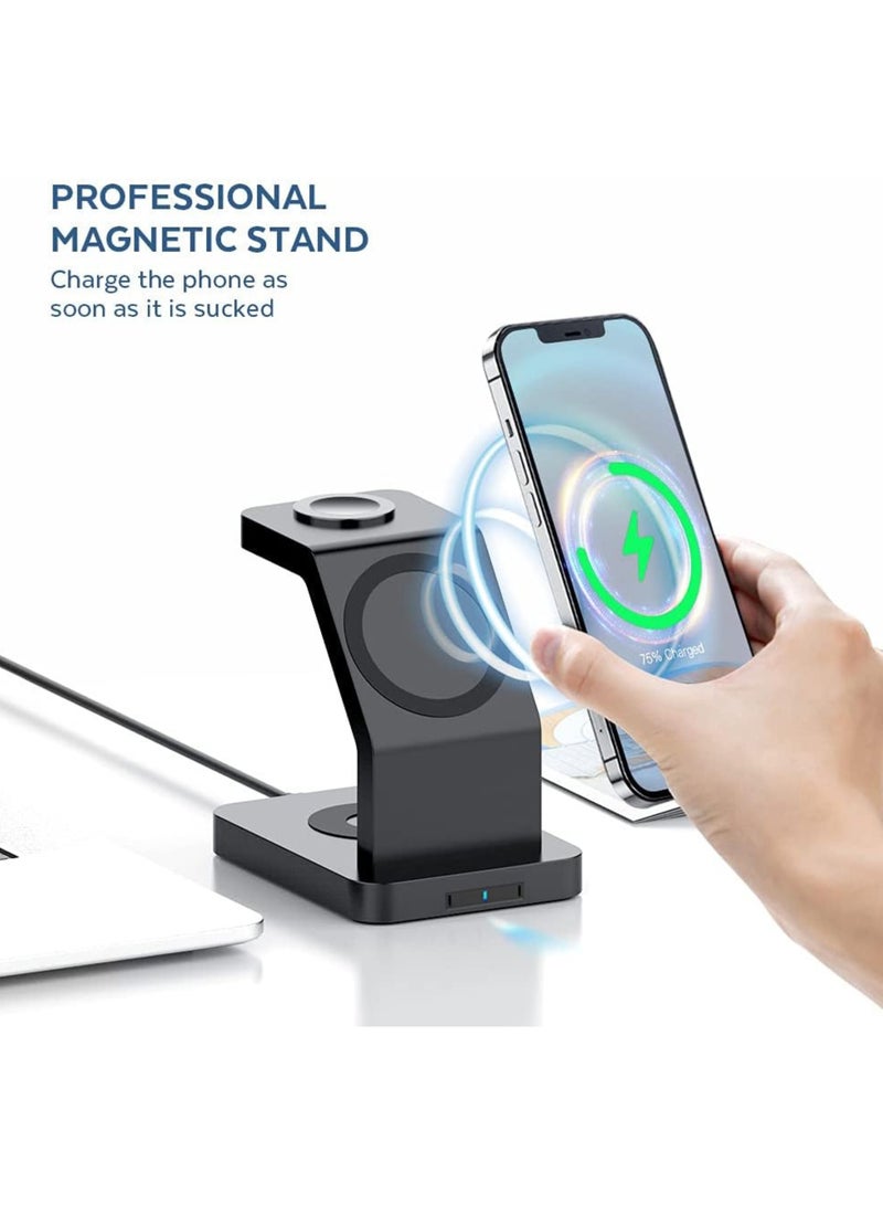 اكس باور محطة شحن لاسلكية 3 في 1، شحن سريع 15 وات، شاحن لاسلكي لأجهزة iPhone وأجهزة متعددة متوافقة مع أجهزة Magsafe، شاحن لأجهزة Airpods/Apple Watch، حلقة مغناطيسية متضمنة، أسود - Image 2