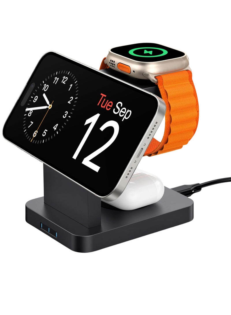 اكس باور محطة شحن لاسلكية 3 في 1، شحن سريع 15 وات، شاحن لاسلكي لأجهزة iPhone وأجهزة متعددة متوافقة مع أجهزة Magsafe، شاحن لأجهزة Airpods/Apple Watch، حلقة مغناطيسية متضمنة، أسود - Image 5