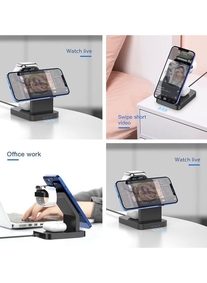 اكس باور محطة شحن لاسلكية 3 في 1، شحن سريع 15 وات، شاحن لاسلكي لأجهزة iPhone وأجهزة متعددة متوافقة مع أجهزة Magsafe، شاحن لأجهزة Airpods/Apple Watch، حلقة مغناطيسية متضمنة، أسود - Image 4