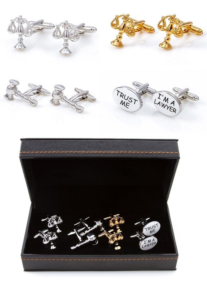 MRCUFF Lawyer Attorney Judge Law 4 Different Pairs Cufflinks with a Presentation Gift Box & Polishing Cloth (Lawyer 4 Pack 1) - Image 1
