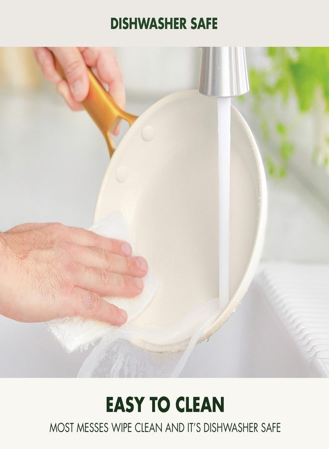 GreenPan Hard Anodized Healthy Ceramic Nonstick 8" and 10" Frying Pan Skillet Set, Gold Handle, PFAS-Free, Dishwasher Safe, Oven Safe, Cream White - Image 3