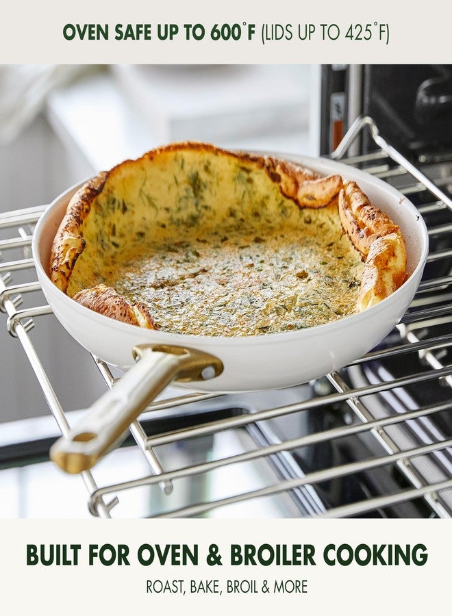 GreenPan Hard Anodized Healthy Ceramic Nonstick 8" and 10" Frying Pan Skillet Set, Gold Handle, PFAS-Free, Dishwasher Safe, Oven Safe, Cream White - Image 2