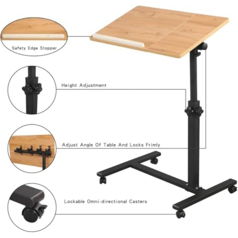 Table Lap Desk for Laptop Rolling Cart Tilting Overbed Bedside Table Overbed Desk Overbed Table with Wheels Adjustable Laptop Stand Sofa Side Table - Image 4