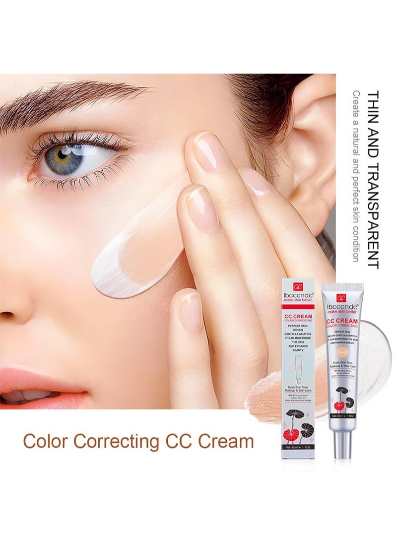 ibcccndc Skin Tone Correcting CC Cream with Centella Asiatica, Concealing and Moisturising CC Cream Color Correcting, Repairing Redness and Acne Marks, Water and Sweat Resistant, SPF 25 (02#LIGHT)  - Image 4