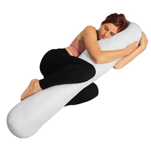 Pillowable - 8” x 48” Round Body Pillow - Adjustable Bolster Pillow for Bed with Removable Cover - Body roll Pillow Maternity Pillow - White - Image 1