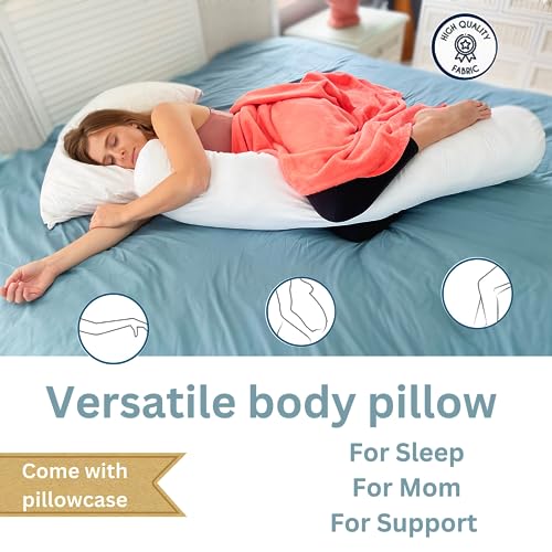 Pillowable - 8” x 48” Round Body Pillow - Adjustable Bolster Pillow for Bed with Removable Cover - Body roll Pillow Maternity Pillow - White - Image 3