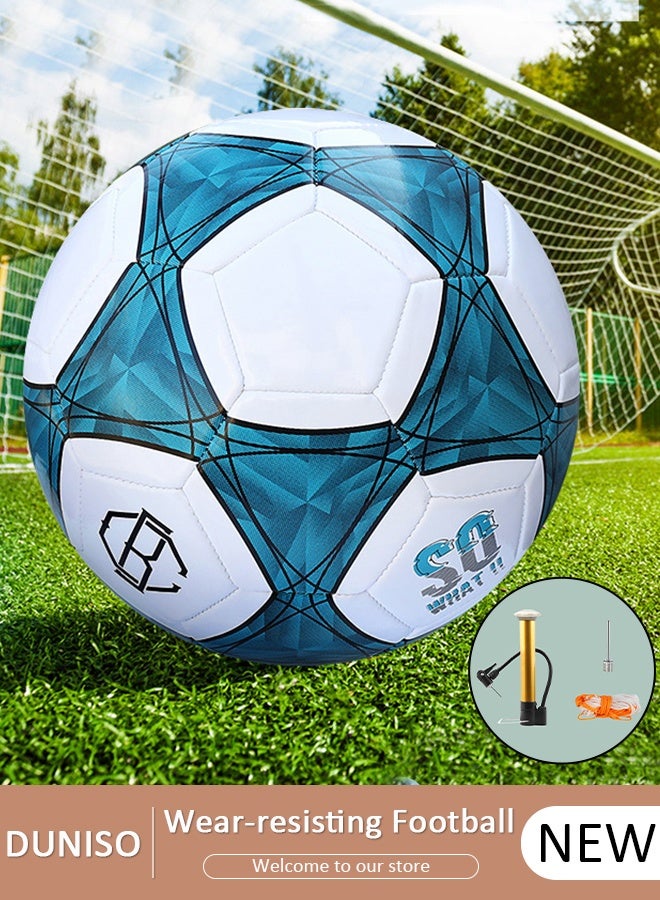 DUNISO كرة قدم مقاس 5 عالية الجودة للتدريب واللعب ومقاومة للماء والتآكل للمباريات الرسمية مع حقيبة شبكية ومضخة هواء وإبر الكرة للعب الداخلي والخارجي كرة قدم - Image 1