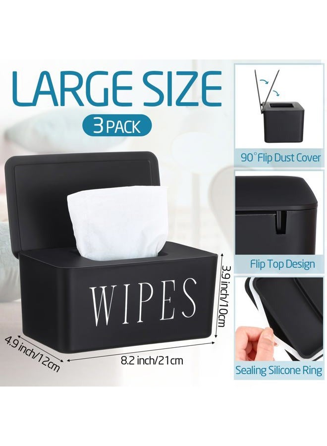 Singhoow 3 Pack Baby Wipes Dispenser Holder Wipe Container for Bathroom with Lid Toilet Tissue Paper Storage Refillable Box for Home Office Cars(Large,Black) - Image 2