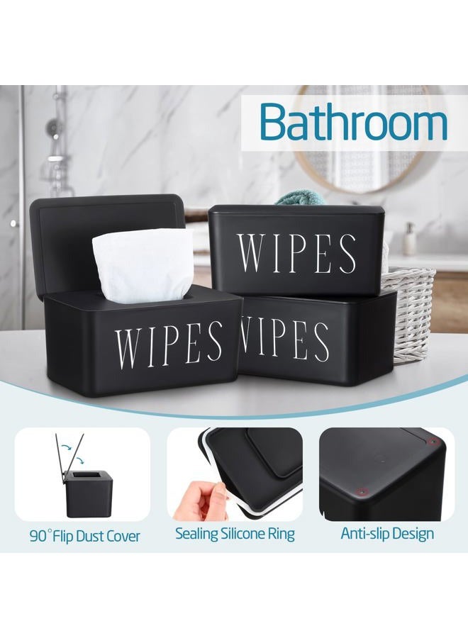 Singhoow 3 Pack Baby Wipes Dispenser Holder Wipe Container for Bathroom with Lid Toilet Tissue Paper Storage Refillable Box for Home Office Cars(Large,Black) - Image 4