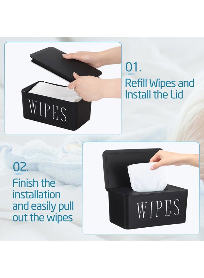Singhoow 3 Pack Baby Wipes Dispenser Holder Wipe Container for Bathroom with Lid Toilet Tissue Paper Storage Refillable Box for Home Office Cars(Large,Black) - Image 3