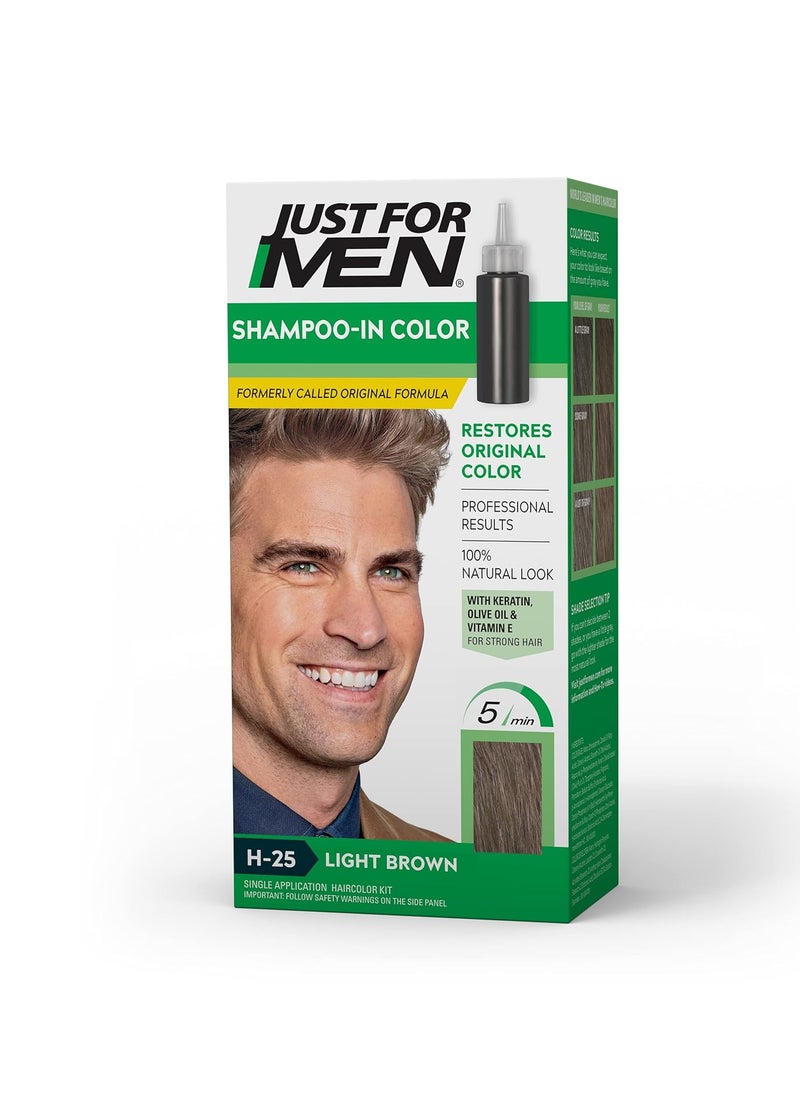 Just For Men Just For Men Shampoo In Color Hair Color for Men with Keratin and Vitamin E for Stronger Hair Restores Natural Hair Color Light Brown H25 Pack of 1 