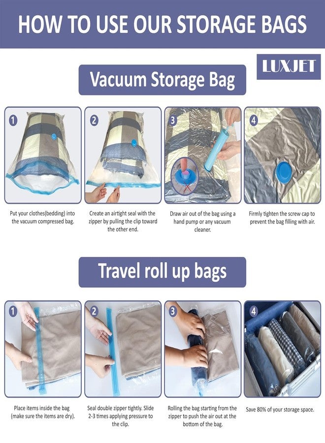 LUXJET 20 Pack Space Saver Bags (5 Jumbo/5 Large/5 Medium/5 Small) Compression Storage Bags for Comforters and Blankets, Vacuum Sealer Bags for Clothes Storage, Hand Pump Included - Image 4