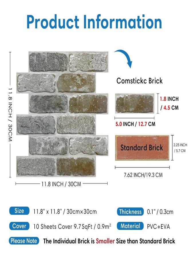 COMSTICKC 3D Red Brick Wall Panel, Peel and Stick Brick Panels,10 Pcs of 12"X12" Small Size Thin PVC Faux Brick Self Adhesive Fake Brick Backsplash Kitchen Living Room, Paintable - Image 4