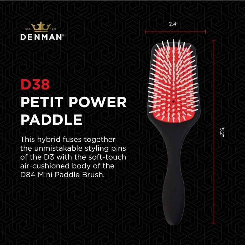Denman Petite Detangler for Fast and Comfortable Detangling and Blow Drying D38 - Combination of D3 Styling Pins & Paddle Brush (Black) - Image 2