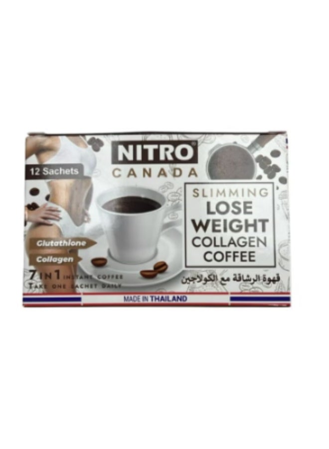 NITRO CANADA قهوة النيترو كولاجين للتنحيف 7 في 1 - 12 كيس | إدارة الوزن ودعم البشرة