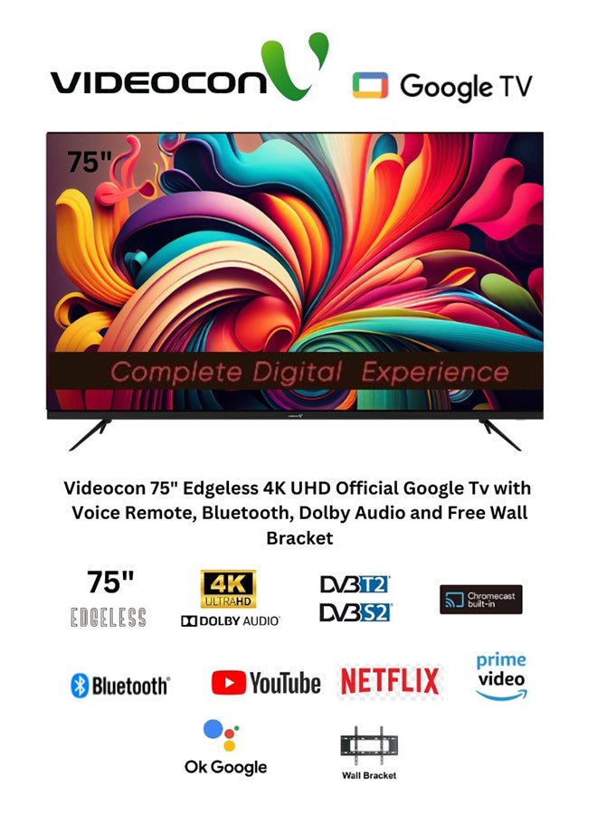 VIDEOCON 75" 4K UHD Official Google Tv And JVC 5.1CH Soundbar With Wireless Subwoofer 3600W PMPO Combo E75ELGT1100+TH-N430B Black - Image 2