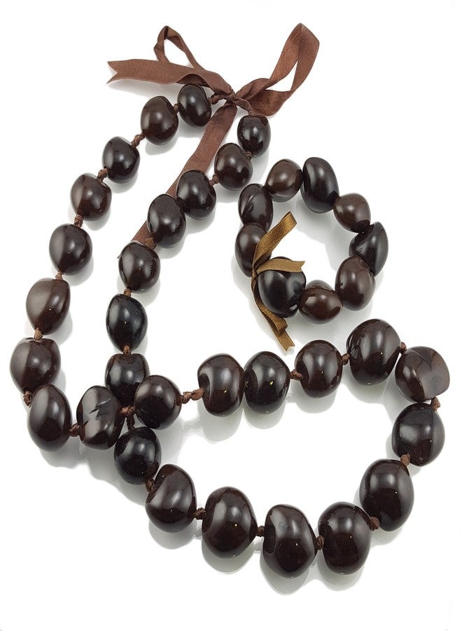 بلو ريكا مجموعة قلادة وسوار BlueRica Kukui Nut Lei (بني) - Image 1