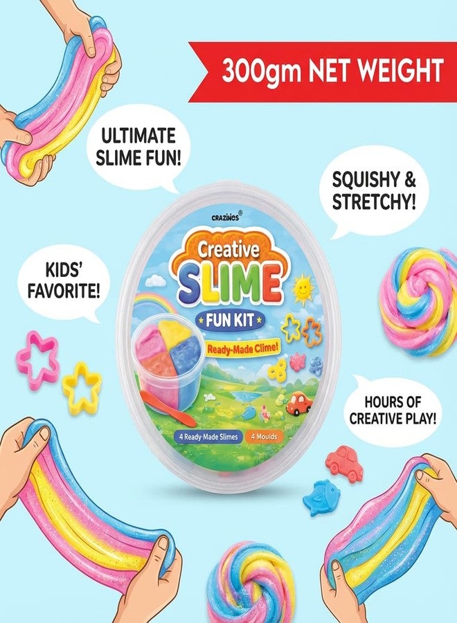 CRAZINOS Kids Slime Bucket Set with Moulds | Pack of 4 Multicolour (Pink, Yellow, Red, Blue) Soft & Reusable Slime | DIY Art & Craft Sensory Toy for Kids | Non-Sticky Fun Playset | 300 Gram - Image 3