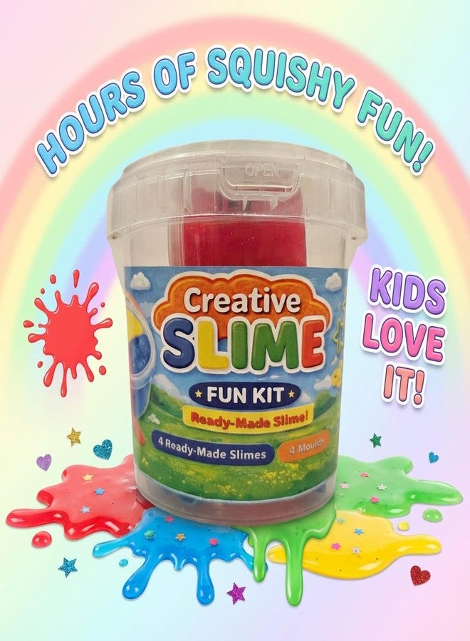 CRAZINOS Kids Slime Bucket Set with Moulds | Pack of 4 Multicolour (Pink, Yellow, Red, Blue) Soft & Reusable Slime | DIY Art & Craft Sensory Toy for Kids | Non-Sticky Fun Playset | 300 Gram - Image 4