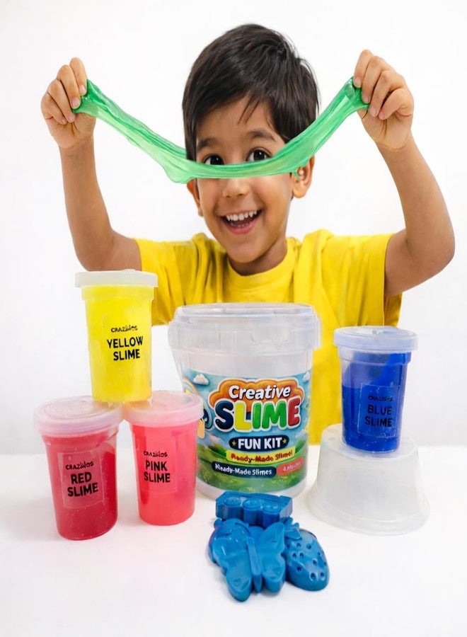 CRAZINOS Kids Slime Bucket Set with Moulds | Pack of 4 Multicolour (Pink, Yellow, Red, Blue) Soft & Reusable Slime | DIY Art & Craft Sensory Toy for Kids | Non-Sticky Fun Playset | 300 Gram - Image 2