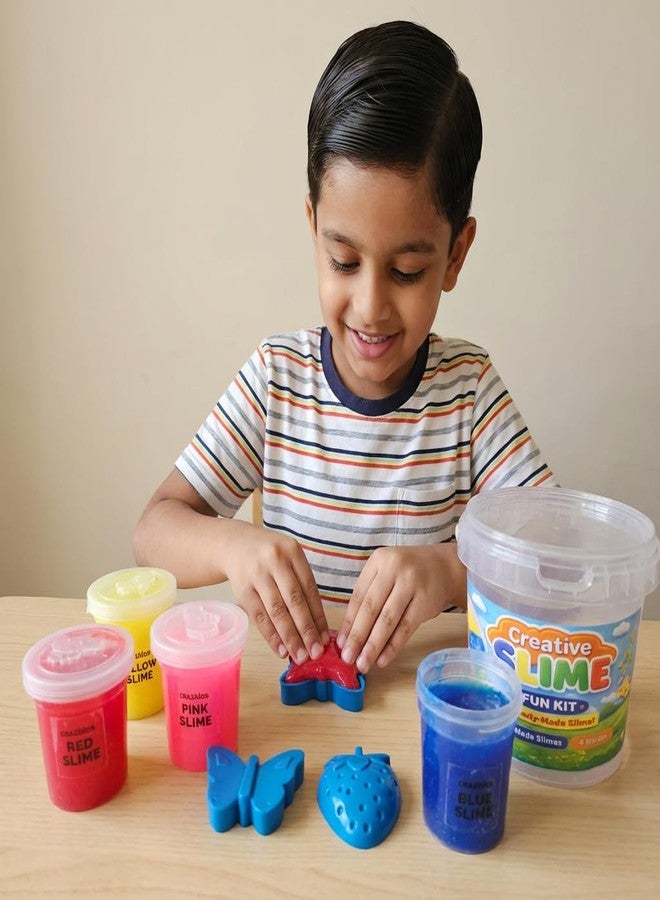 CRAZINOS Kids Slime Bucket Set with Moulds | Pack of 4 Multicolour (Pink, Yellow, Red, Blue) Soft & Reusable Slime | DIY Art & Craft Sensory Toy for Kids | Non-Sticky Fun Playset | 300 Gram - Image 5