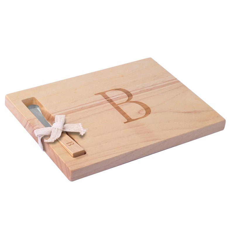 Miicol Wood Charcuterie Board Monogram Cheese Board 10 Inch Personalized Initial Cutting Board with Spreader Unique Housewarming Gift Ideal for Kitchen Home Letter B