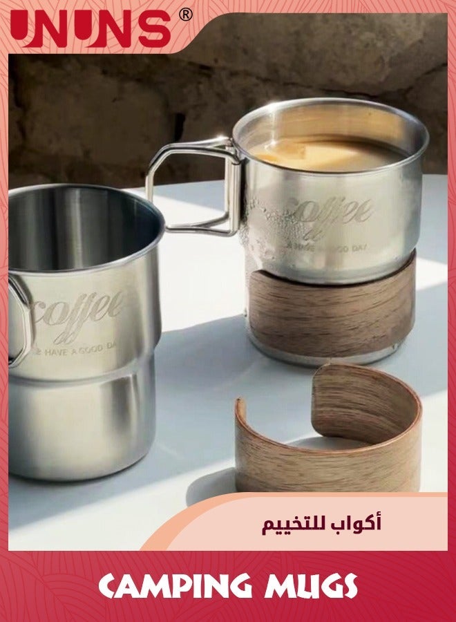 UNUNS Stainless Steel Camping Mugs,2 Piece Set Outdoors Cup With Foldable Handle,300ml/10.2 oz Great For Backpacking,Hiking,Hunting,Fishing And Survival Adventure - Image 2
