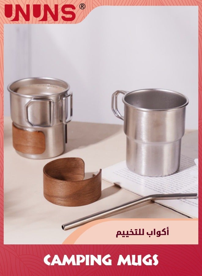 UNUNS Stainless Steel Camping Mugs,2 Piece Set Outdoors Cup With Foldable Handle,300ml/10.2 oz Great For Backpacking,Hiking,Hunting,Fishing And Survival Adventure - Image 4