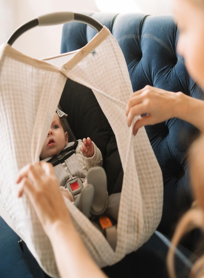 Little Unicorn Breathable Car Seat Canopy | Magnetic Closure Cover & Universal Fit | Protection & Privacy for Baby (Tan Gingham) - Image 4