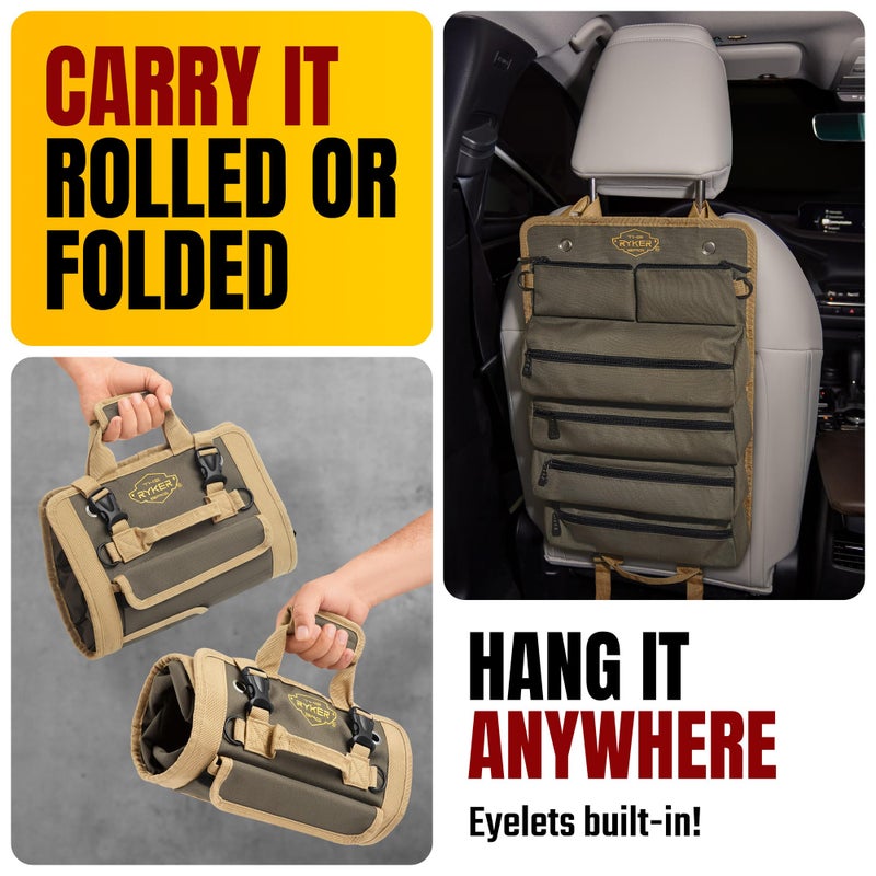 The Ryker Bag The Ryker Roll Up Tool Bag Organizer Gifts for him Heavy Duty Motorcycle Tool Roll Bag Organizer Portable Rollup Toolbag w/Accessible Pouches - Mens gifts for Dad, Mechanic & Electrician (AP-TR) - Image 5