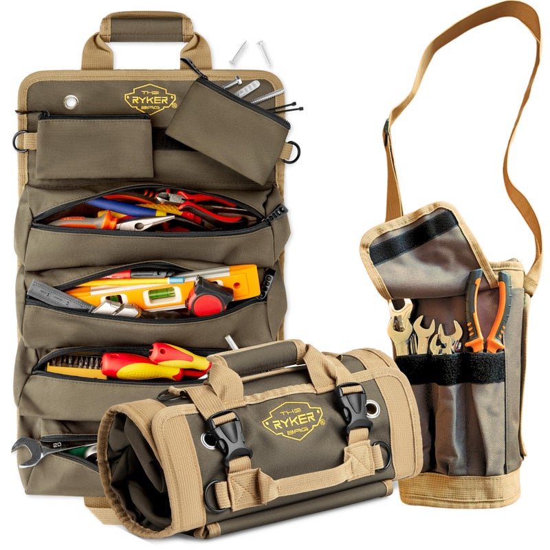 The Ryker Bag The Ryker Roll Up Tool Bag Organizer Gifts for him Heavy Duty Motorcycle Tool Roll Bag Organizer Portable Rollup Toolbag w/Accessible Pouches - Mens gifts for Dad, Mechanic & Electrician (AP-TR) - Image 1
