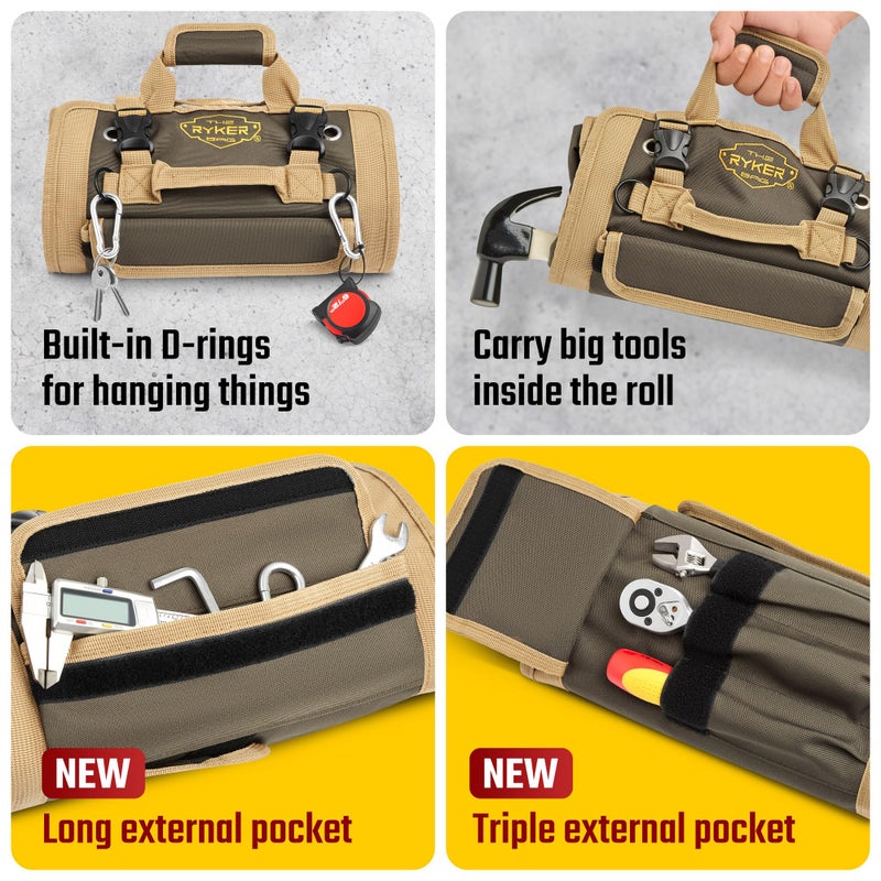 The Ryker Bag The Ryker Roll Up Tool Bag Organizer Gifts for him Heavy Duty Motorcycle Tool Roll Bag Organizer Portable Rollup Toolbag w/Accessible Pouches - Mens gifts for Dad, Mechanic & Electrician (AP-TR) - Image 4
