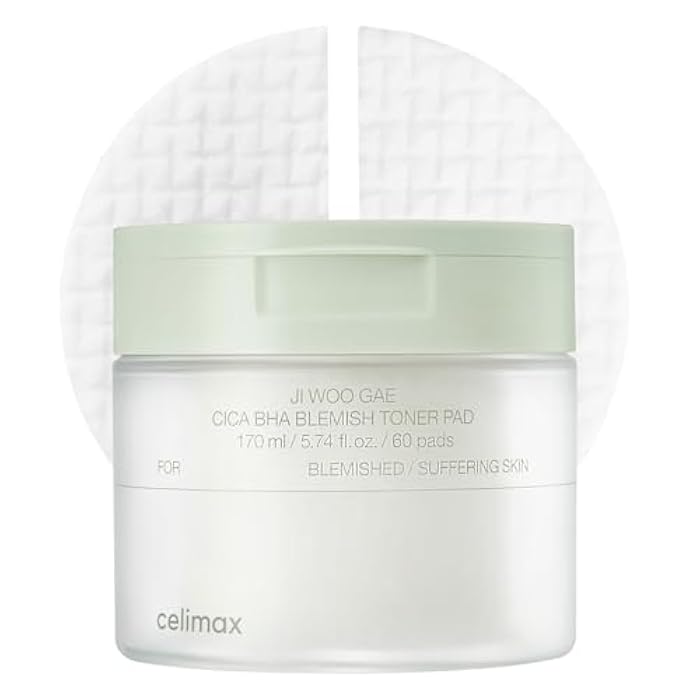 celimax Ji.Woo.Gae CICA BHA Blemish Toner Pad | BHA PHA LHA Complex, Centella Asiatica Extract, Hydrating, Moisturizing, Soothing, Reparing, (60 Pads) - Image 1