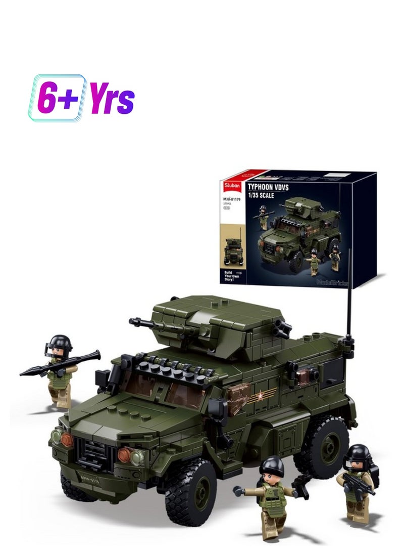 Sluban Military Vehicle Set Building Toy Army Car, Military Off-Road Vehicle Model, With 4 Military Soldier Minifigures, Gifts For Boys Aged 6-12 Kids Girls, Compatible With Lego Military Set, 519 Pcs - Image 1