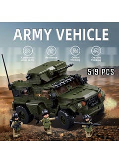 Sluban Military Vehicle Set Building Toy Army Car, Military Off-Road Vehicle Model, With 4 Military Soldier Minifigures, Gifts For Boys Aged 6-12 Kids Girls, Compatible With Lego Military Set, 519 Pcs  - Image 3