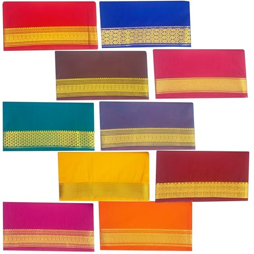 Zuvim Zalaak Cotton Blouse Piece Zari Border South Pattu Unstitched Blouse Materials 1 meter for Women's (Pack of 10 Pcs) (Multicolor) - Image 4