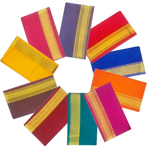 Zuvim Zalaak Cotton Blouse Piece Zari Border South Pattu Unstitched Blouse Materials 1 meter for Women's (Pack of 10 Pcs) (Multicolor) - Image 1